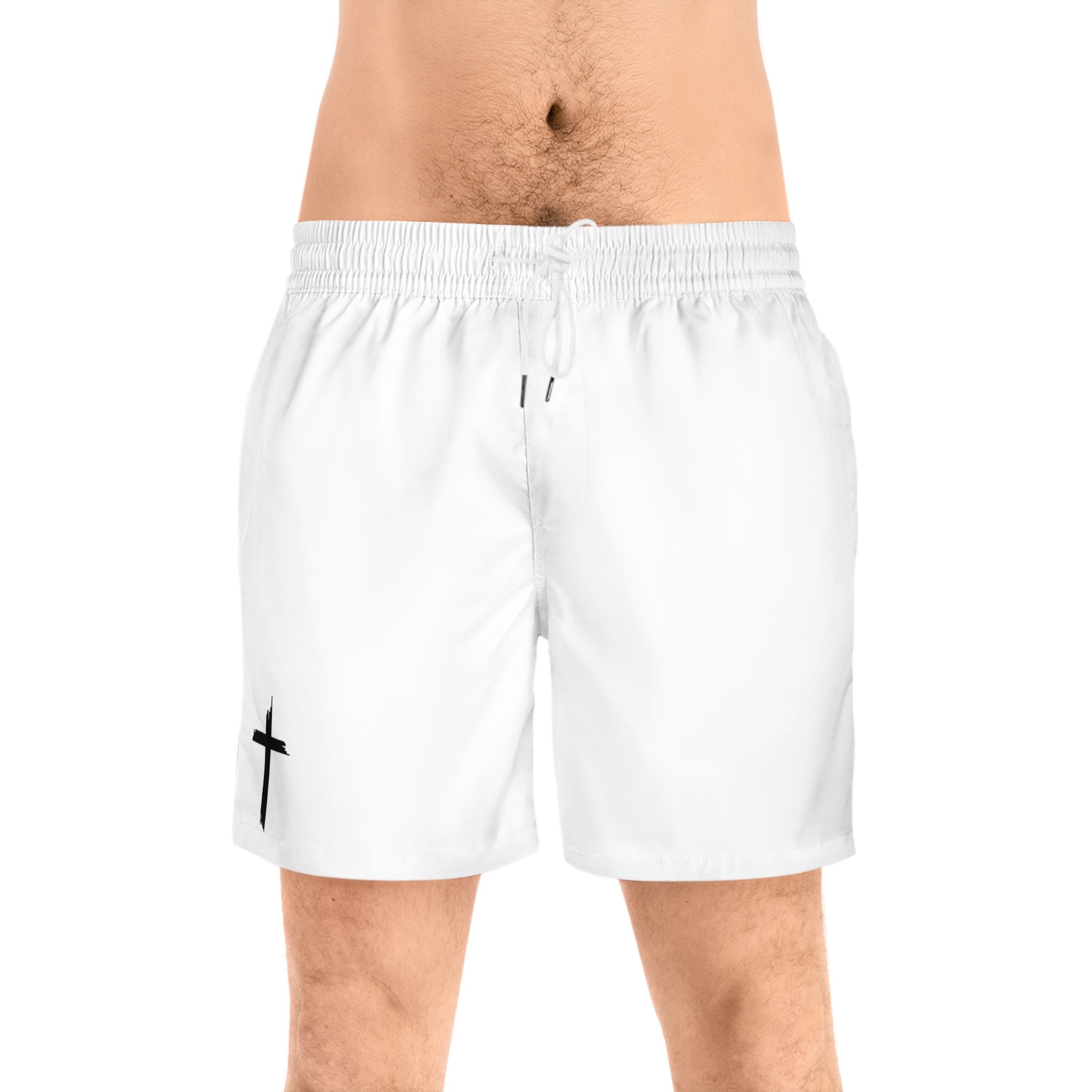 White Walk In Faith Cross Swim Trunks