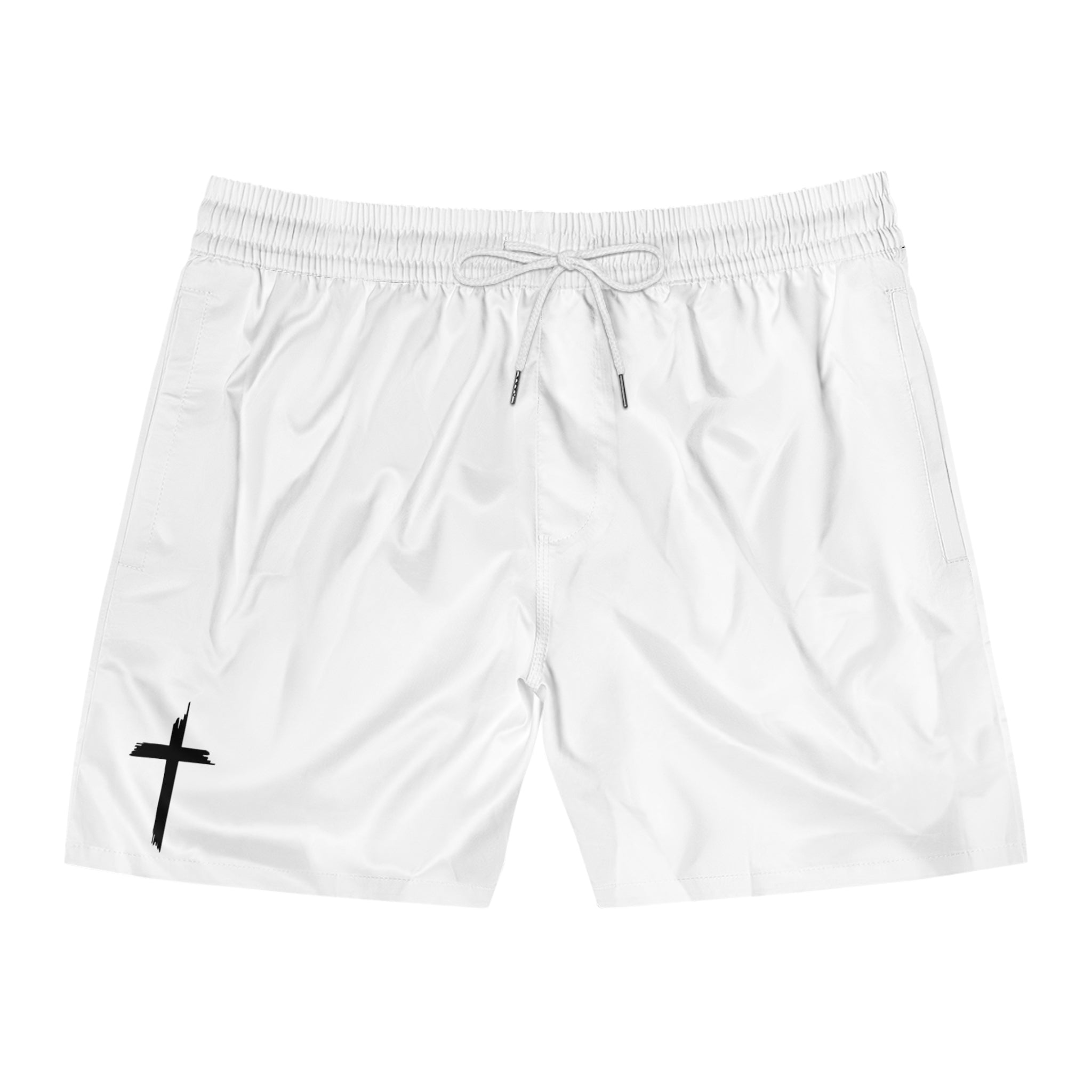 White Walk In Faith Cross Swim Trunks